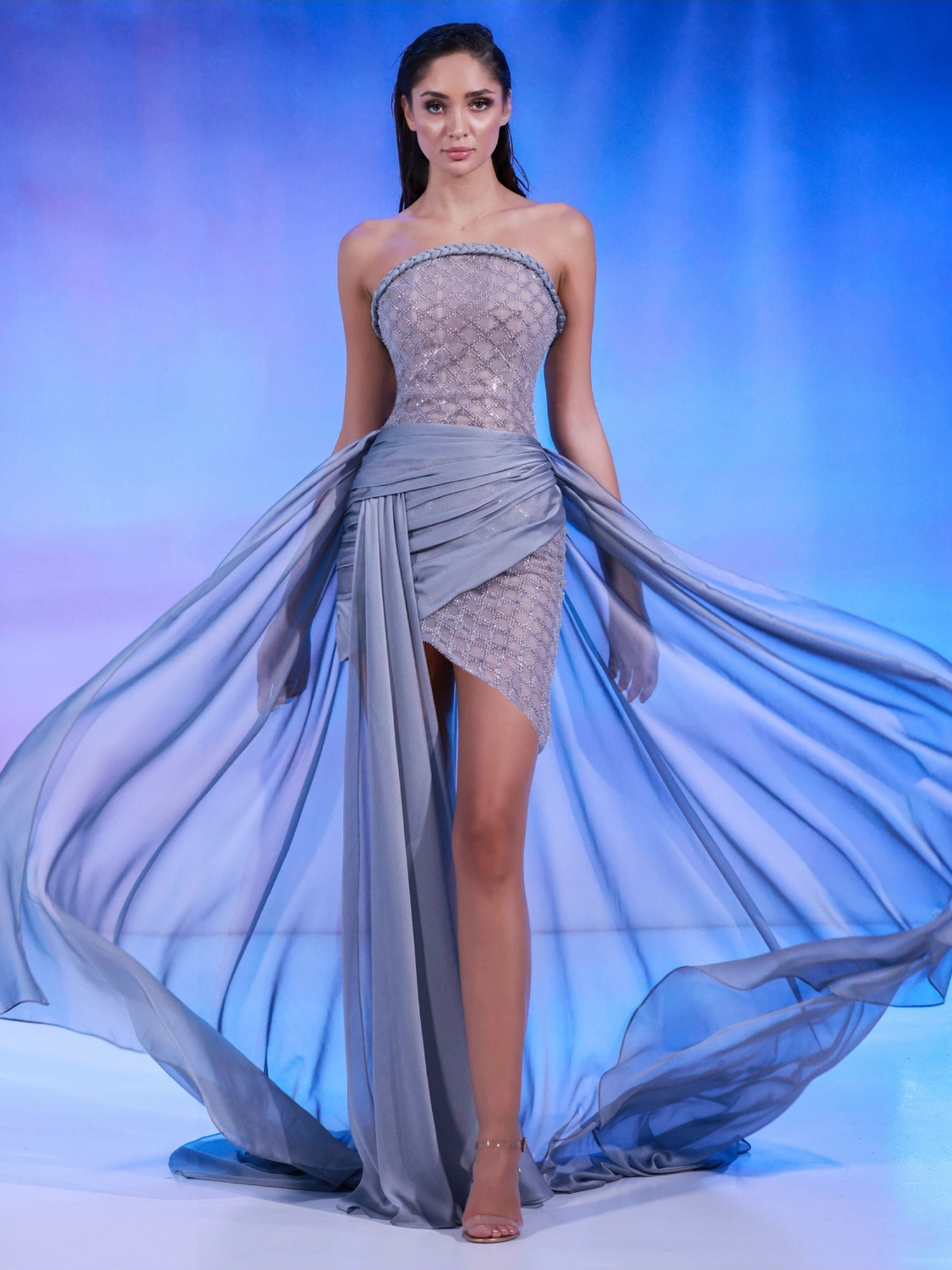 SS157 - Short strapless beaded dressSilver US 01