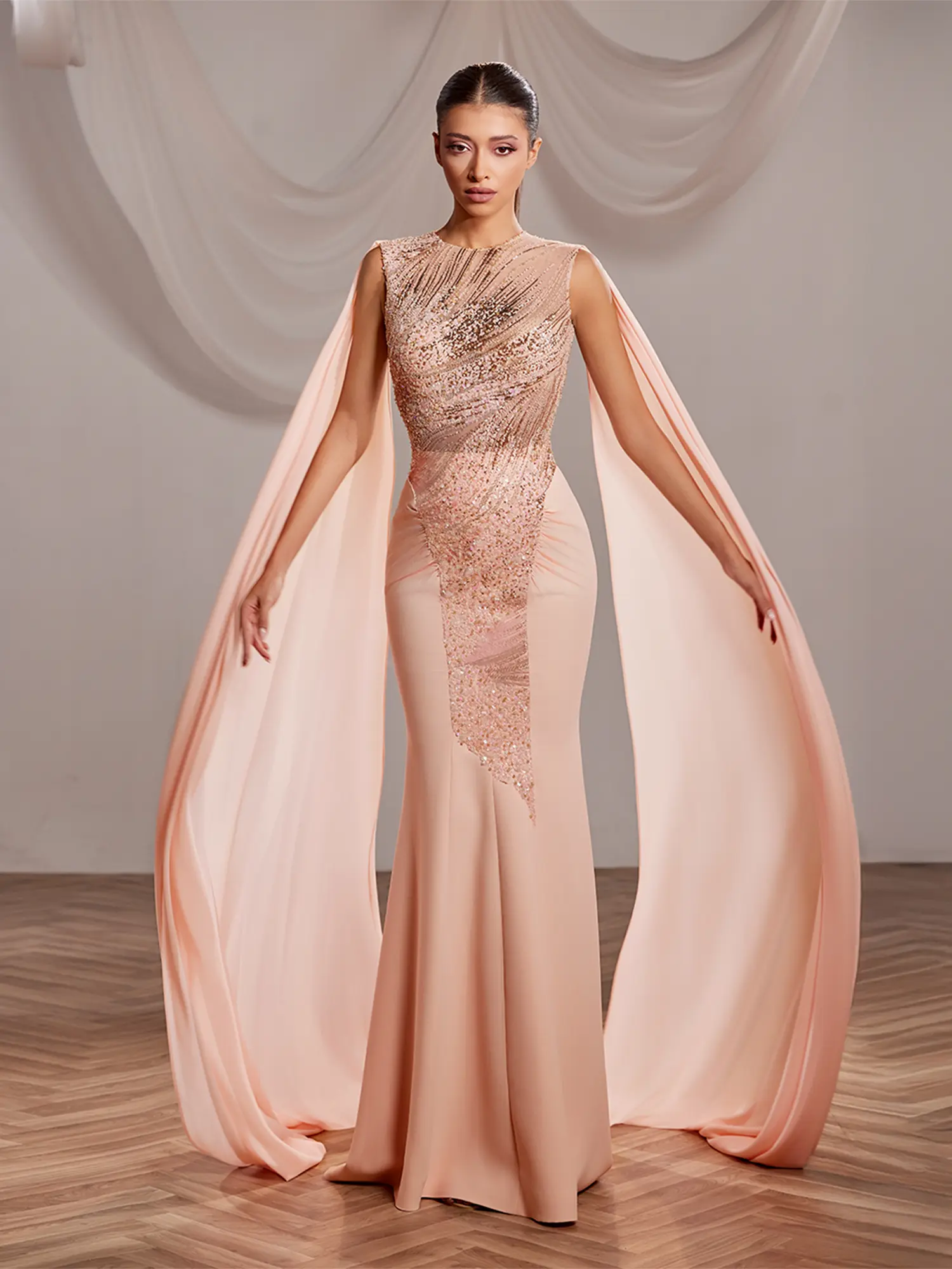 SS222 - Salmon sleeveless gown Salmon US 01